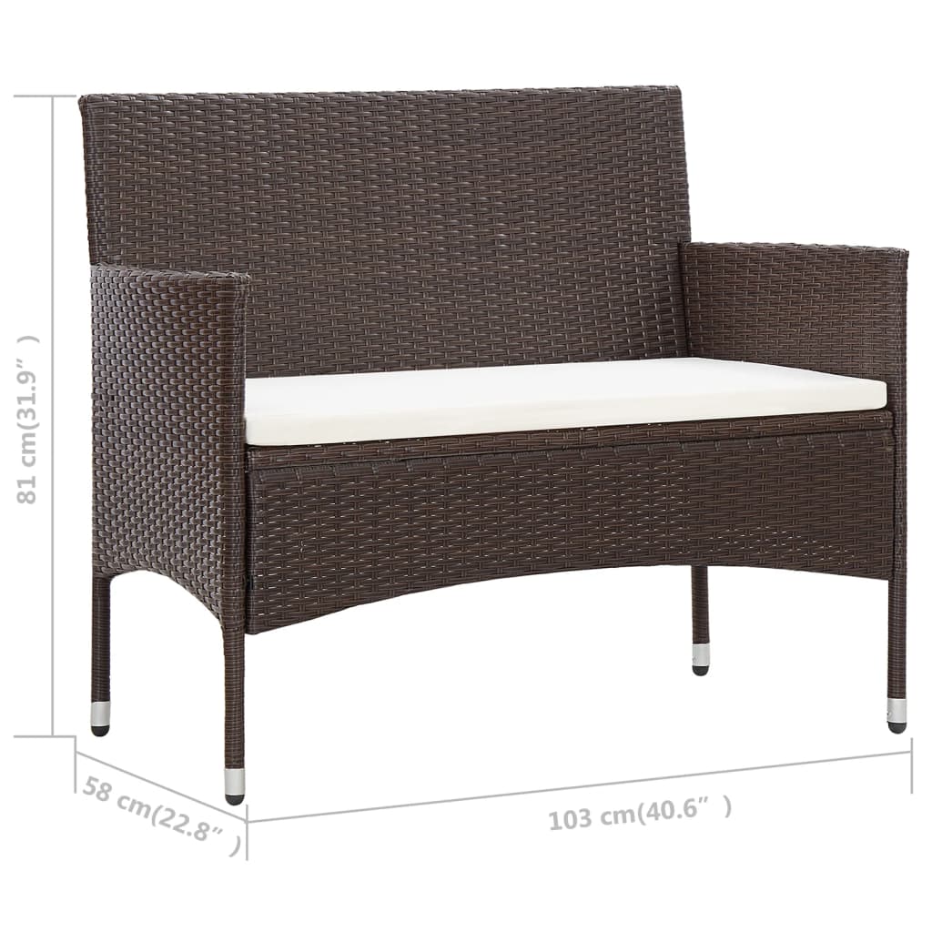 4-delige Loungeset met kussens poly rattan bruin - Griffin Retail