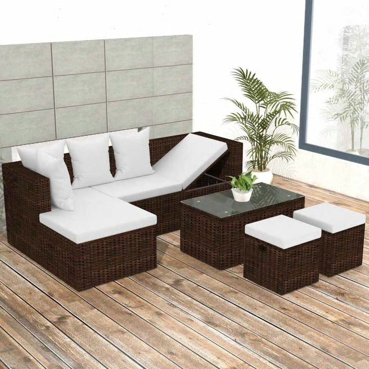 4-delige Loungeset met kussens poly rattan bruin - Griffin Retail