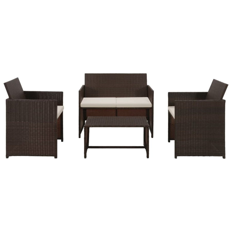 4-delige Loungeset met kussens poly rattan bruin - Griffin Retail