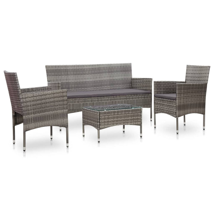 4-delige Loungeset met kussens poly rattan grijs - Griffin Retail