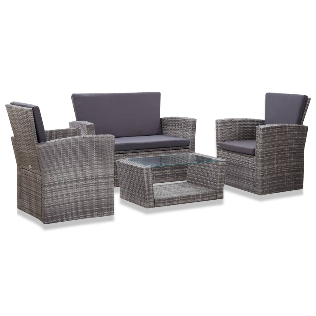 4-delige Loungeset met kussens poly rattan grijs - Griffin Retail