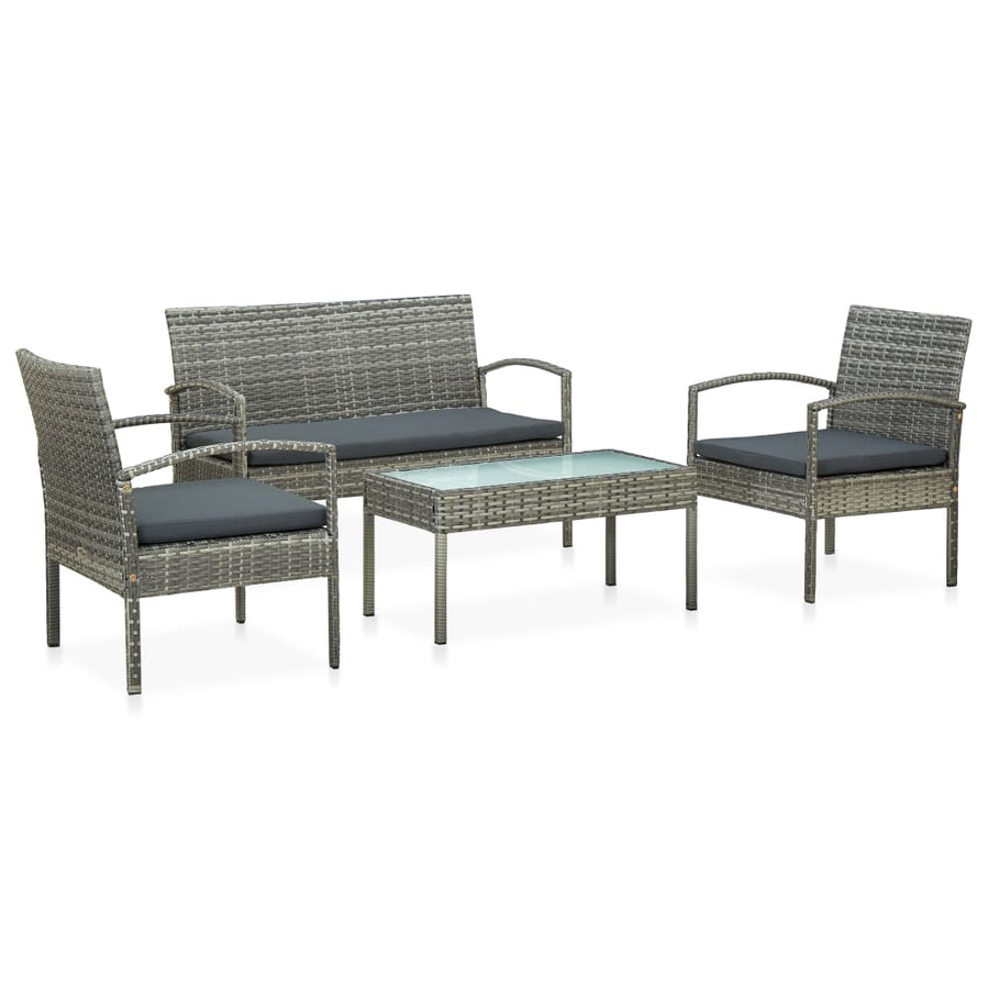 4-delige Loungeset met kussens poly rattan grijs - Griffin Retail