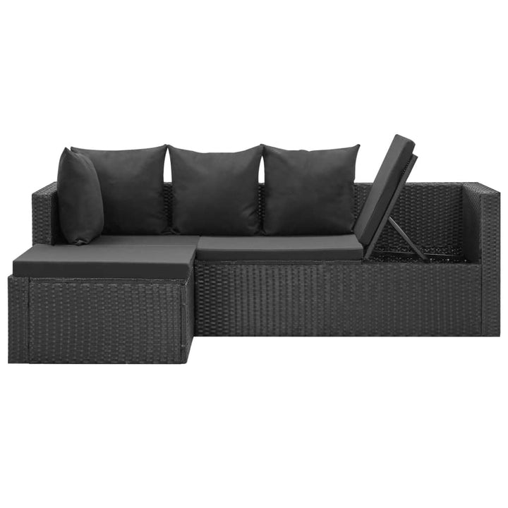 4-delige Loungeset met kussens poly rattan zwart - Griffin Retail