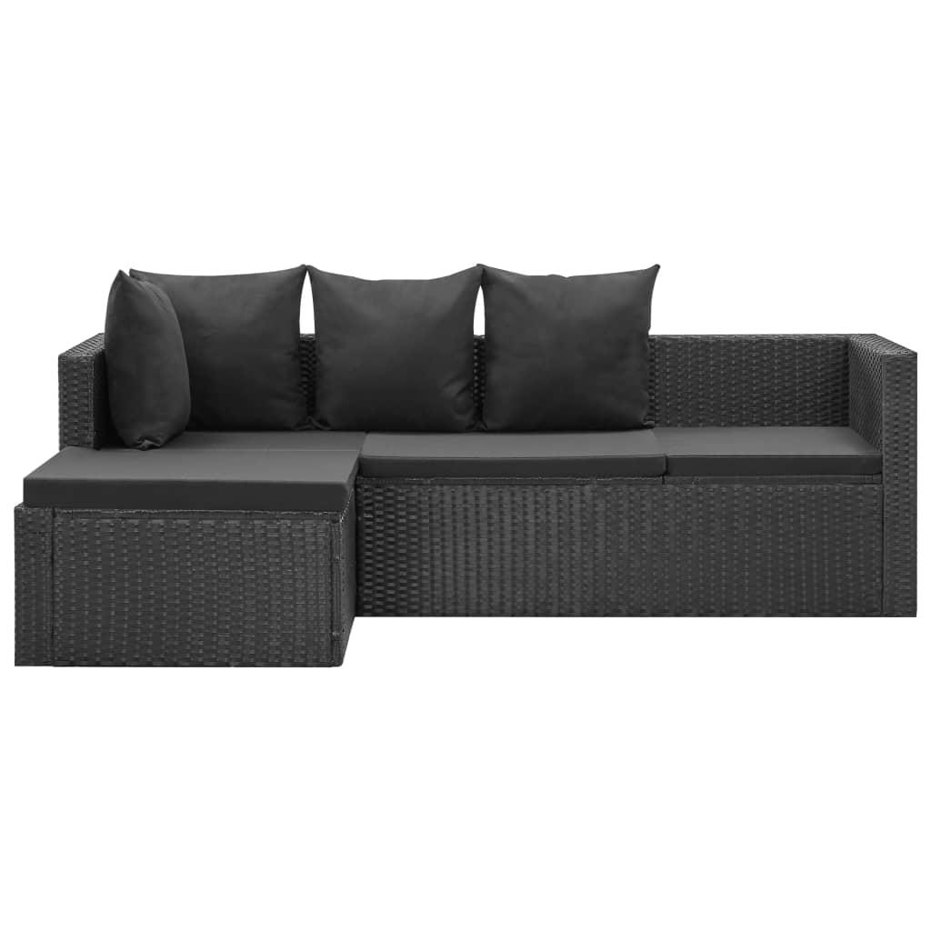 4-delige Loungeset met kussens poly rattan zwart - Griffin Retail