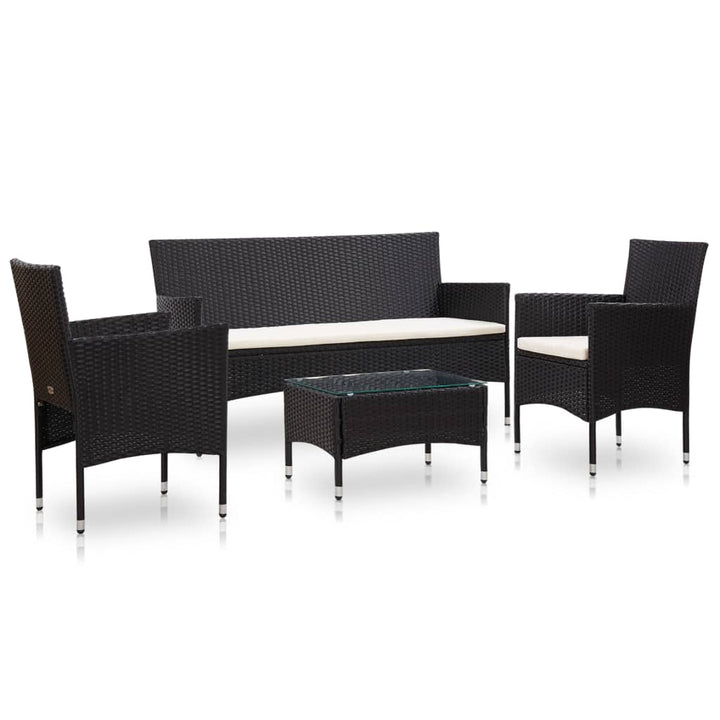 4-delige Loungeset met kussens poly rattan zwart - Griffin Retail