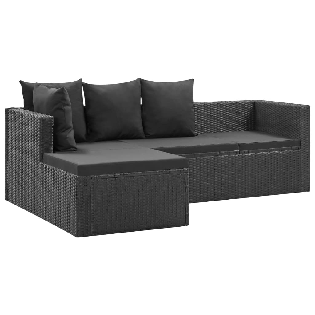 4-delige Loungeset met kussens poly rattan zwart - Griffin Retail