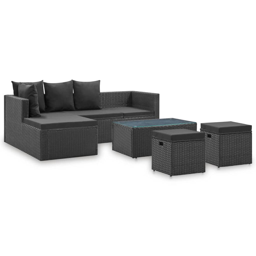 4-delige Loungeset met kussens poly rattan zwart - Griffin Retail