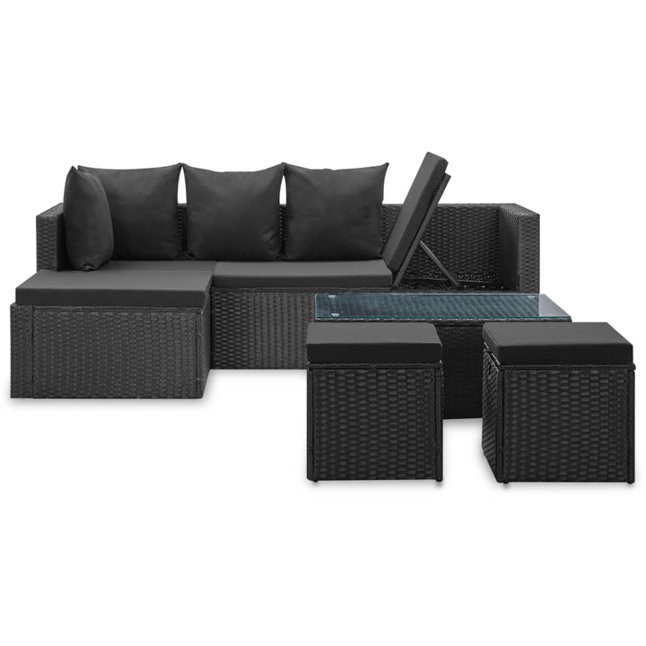 4-delige Loungeset met kussens poly rattan zwart - Griffin Retail