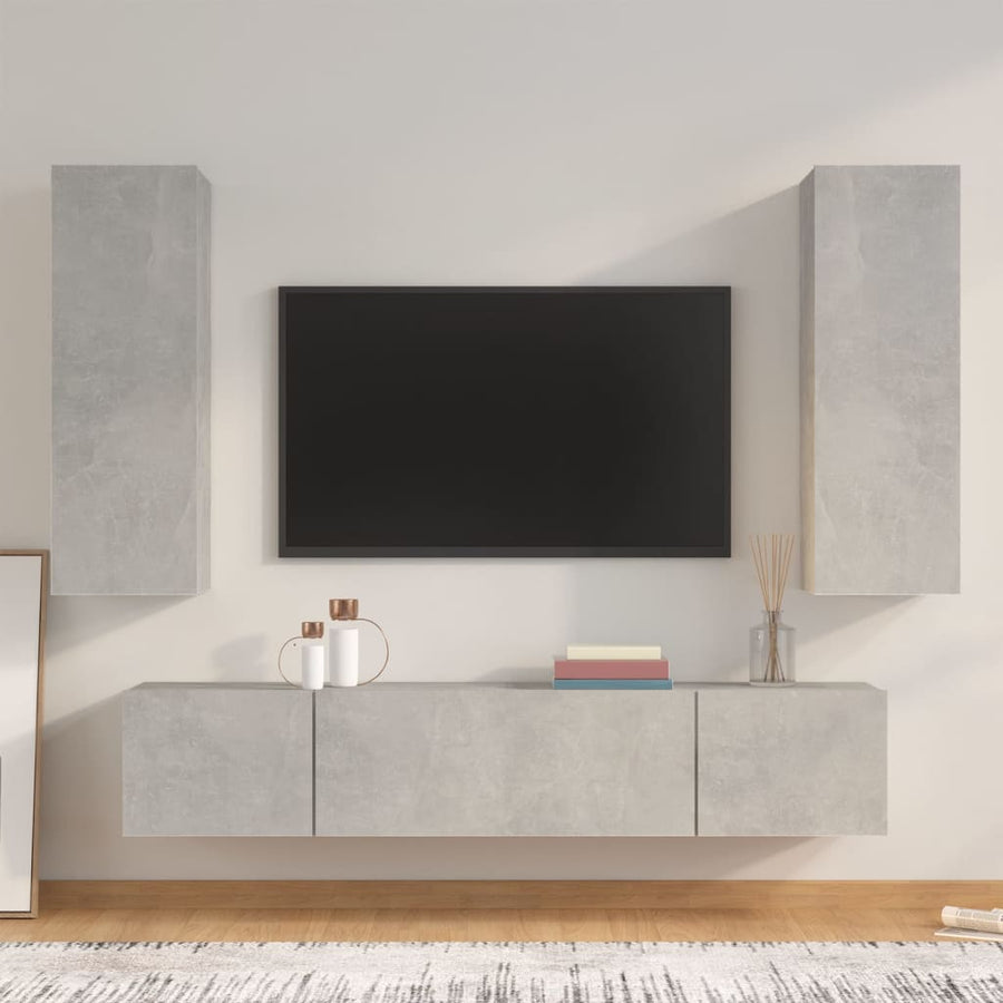 4-delige Tv-meubelset bewerkt hout betongrijs - Griffin Retail