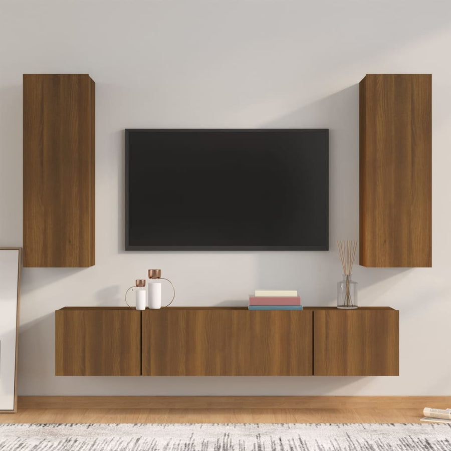4-delige Tv-meubelset bewerkt hout bruineikenkleurig - Griffin Retail
