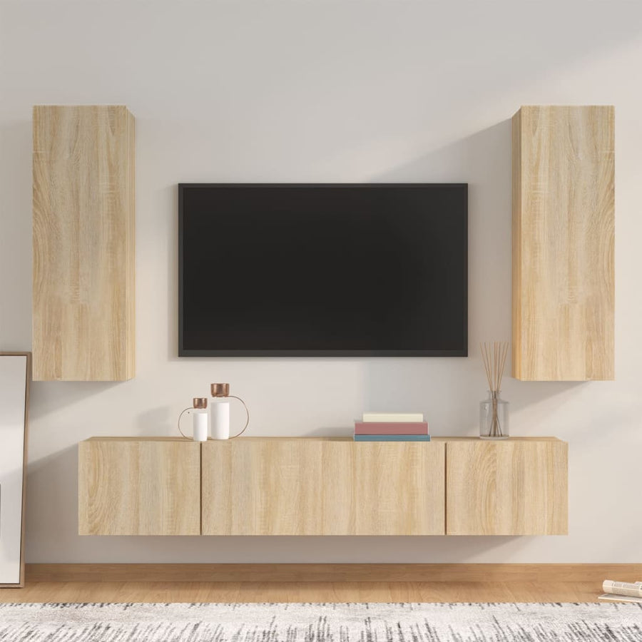 4-delige Tv-meubelset bewerkt hout sonoma eikenkleurig - Griffin Retail