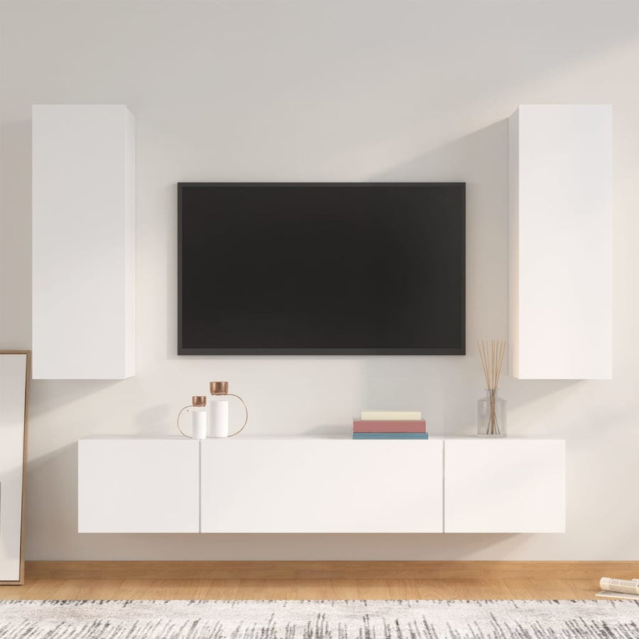 4-delige Tv-meubelset bewerkt hout wit - Griffin Retail