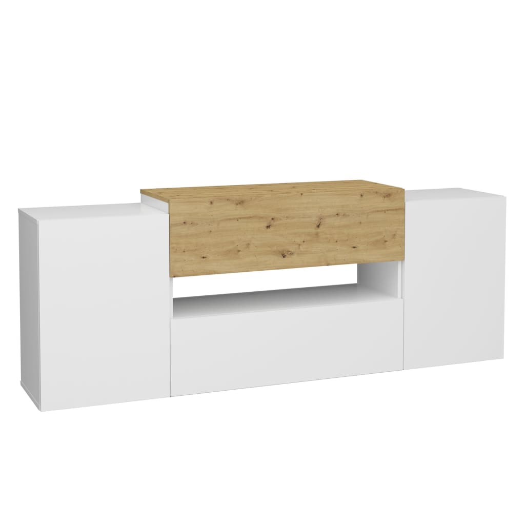 FMD Tv-meubel 182x33x70,2 cm ambachtelijk eikenkleurig wit