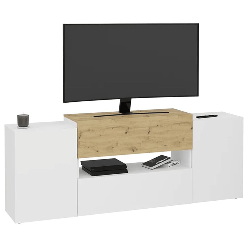 FMD Tv-meubel 182x33x70,2 cm ambachtelijk eikenkleurig wit