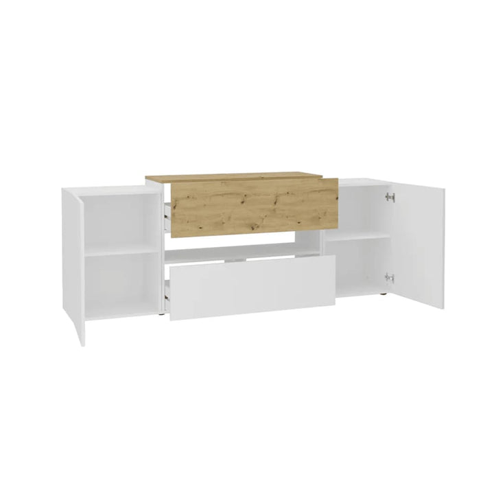 FMD Tv-meubel 182x33x70,2 cm ambachtelijk eikenkleurig wit