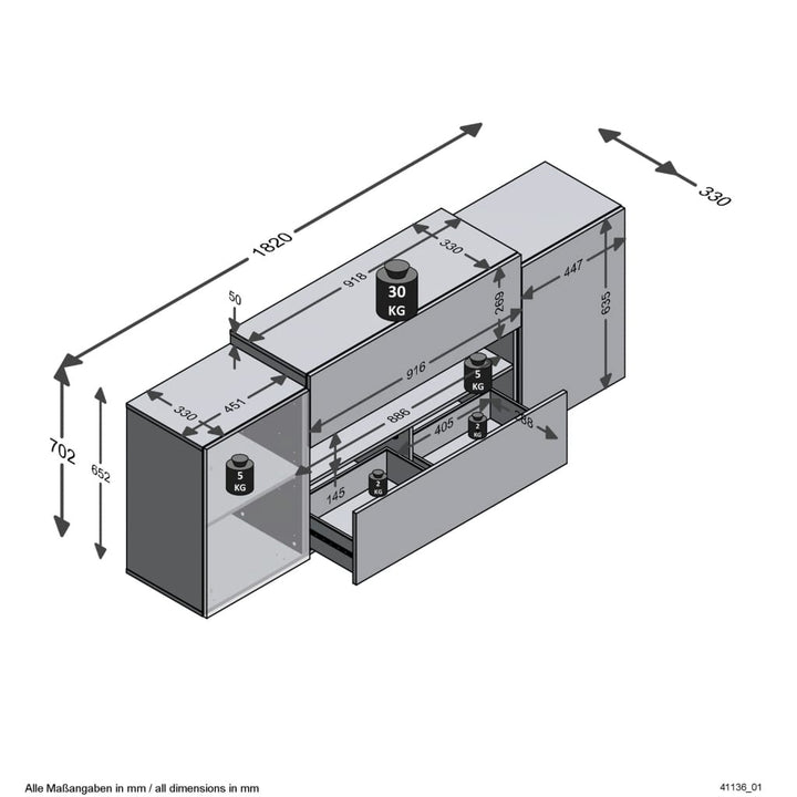 FMD Tv-meubel 182x33x70,2 cm ambachtelijk eikenkleurig wit