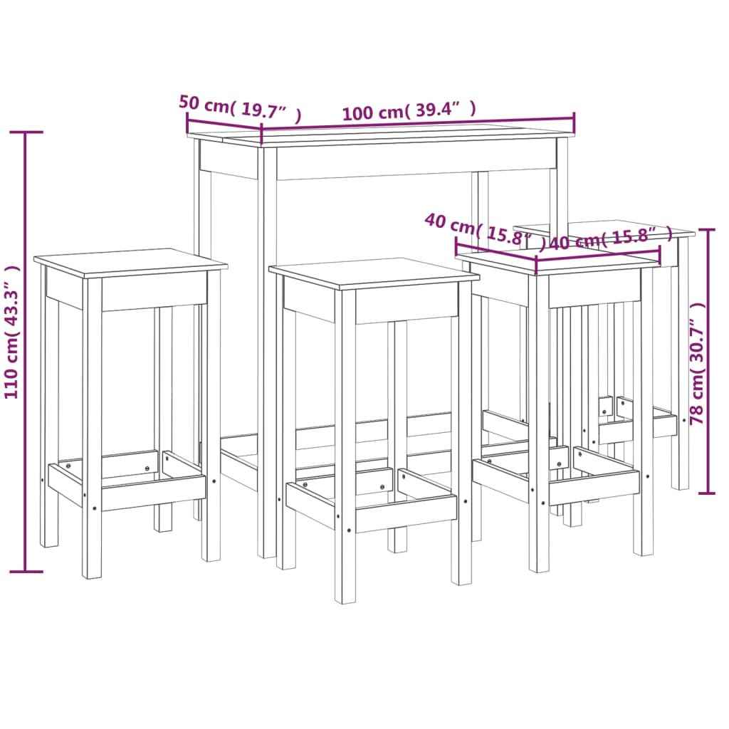 5-delige Barset massief grenenhout zwart - Griffin Retail