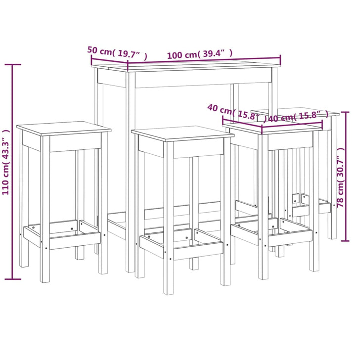 5-delige Barset massief grenenhout zwart - Griffin Retail