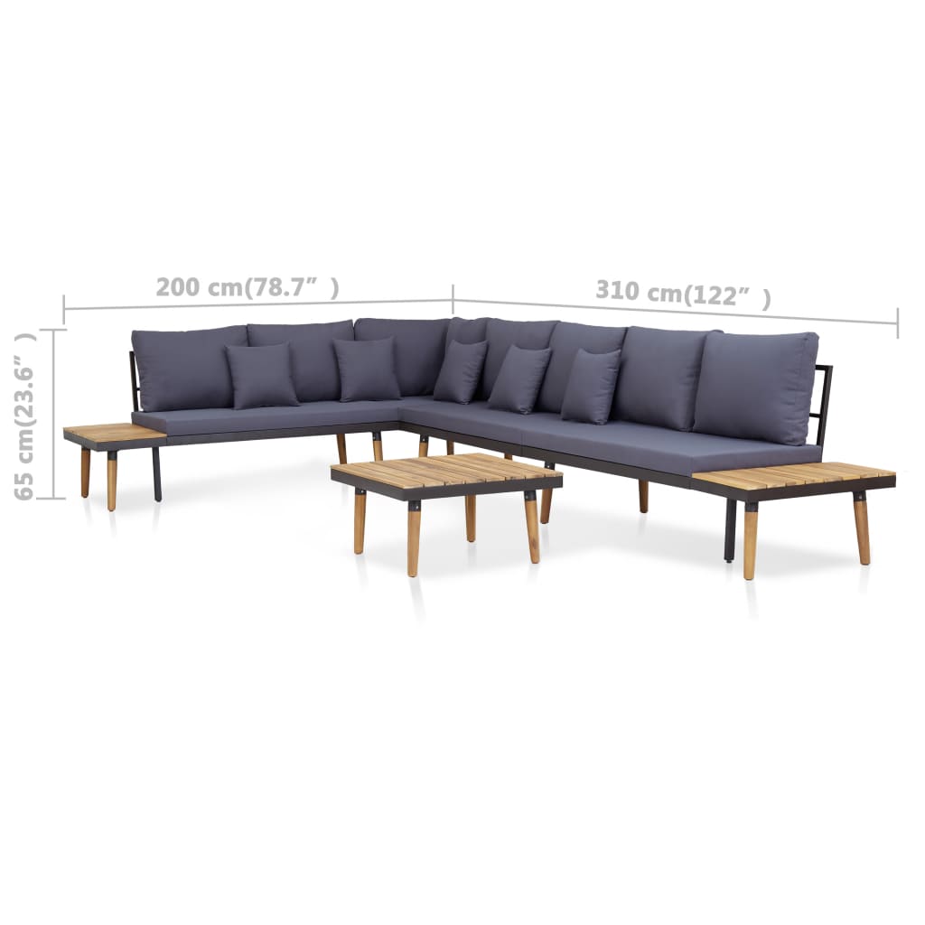 5-delige Loungeset met kussens massief acaciahout bruin - Griffin Retail