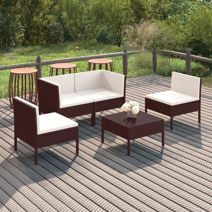 5-delige Loungeset met kussens poly rattan bruin - Griffin Retail