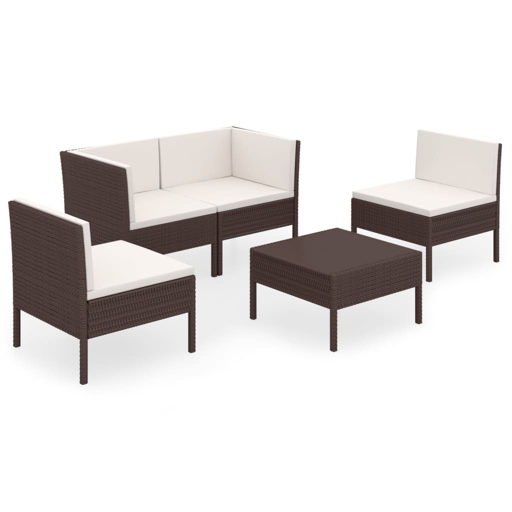 5-delige Loungeset met kussens poly rattan bruin - Griffin Retail