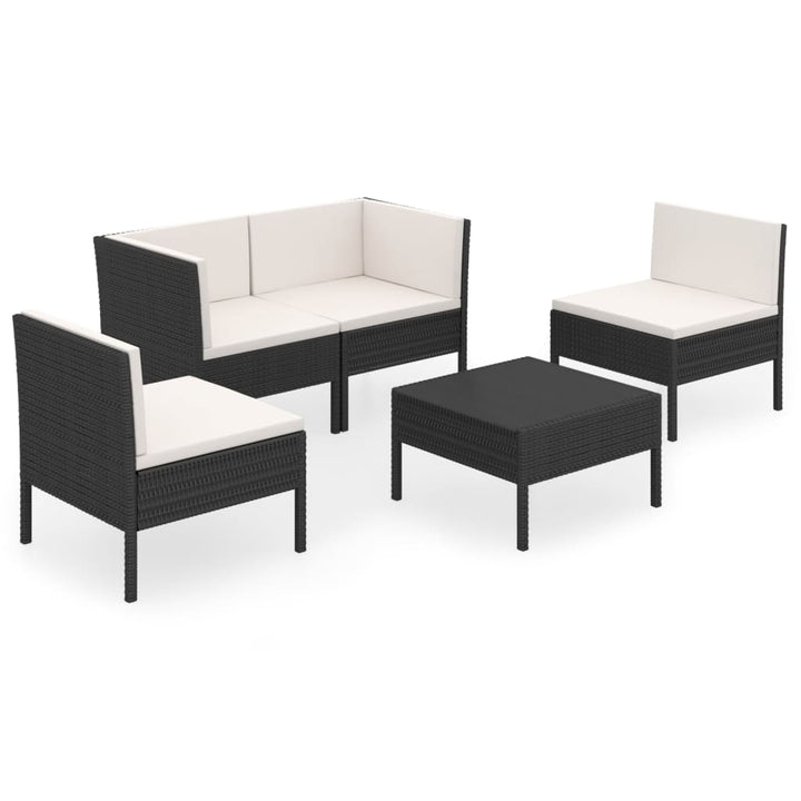 5-delige Loungeset met kussens poly rattan zwart - Griffin Retail