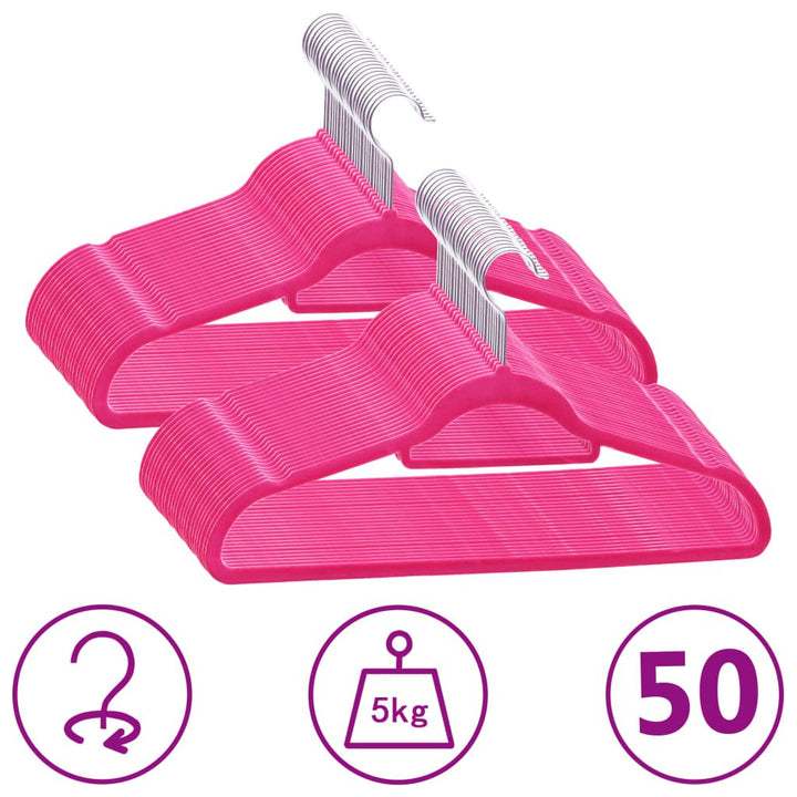 50-delige Kledinghangerset anti-slip fluweel roze - Griffin Retail