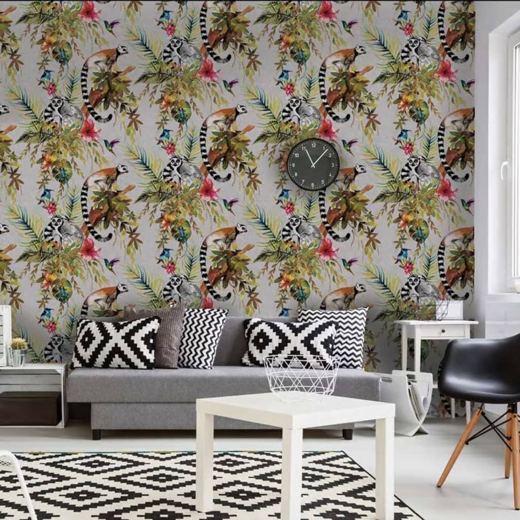 DUTCH WALLCOVERINGS Behang aap zilverkleurig