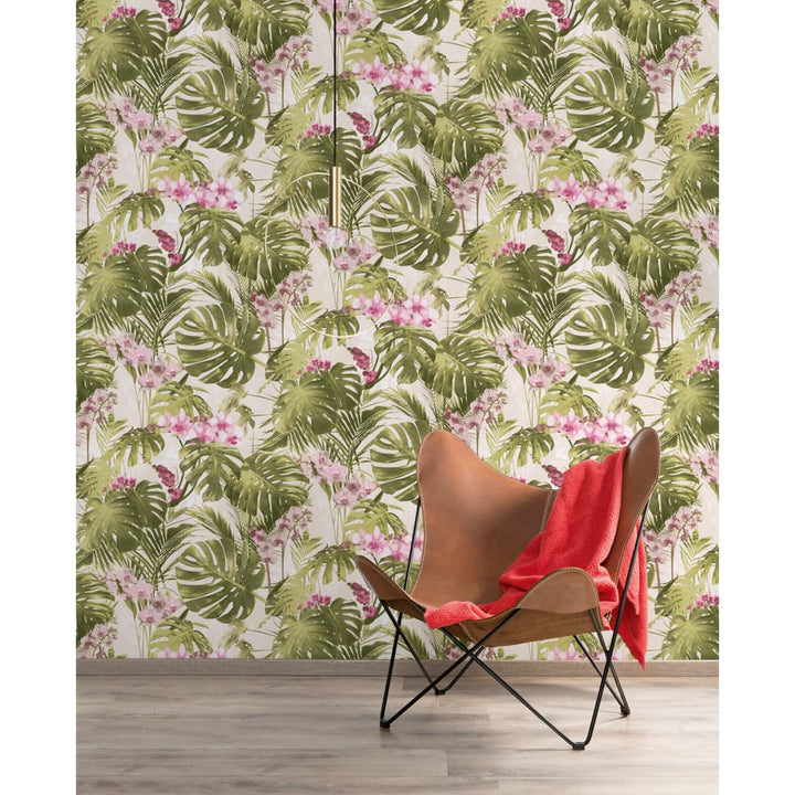 DUTCH WALLCOVERINGS Behang Paradiso groen en roze