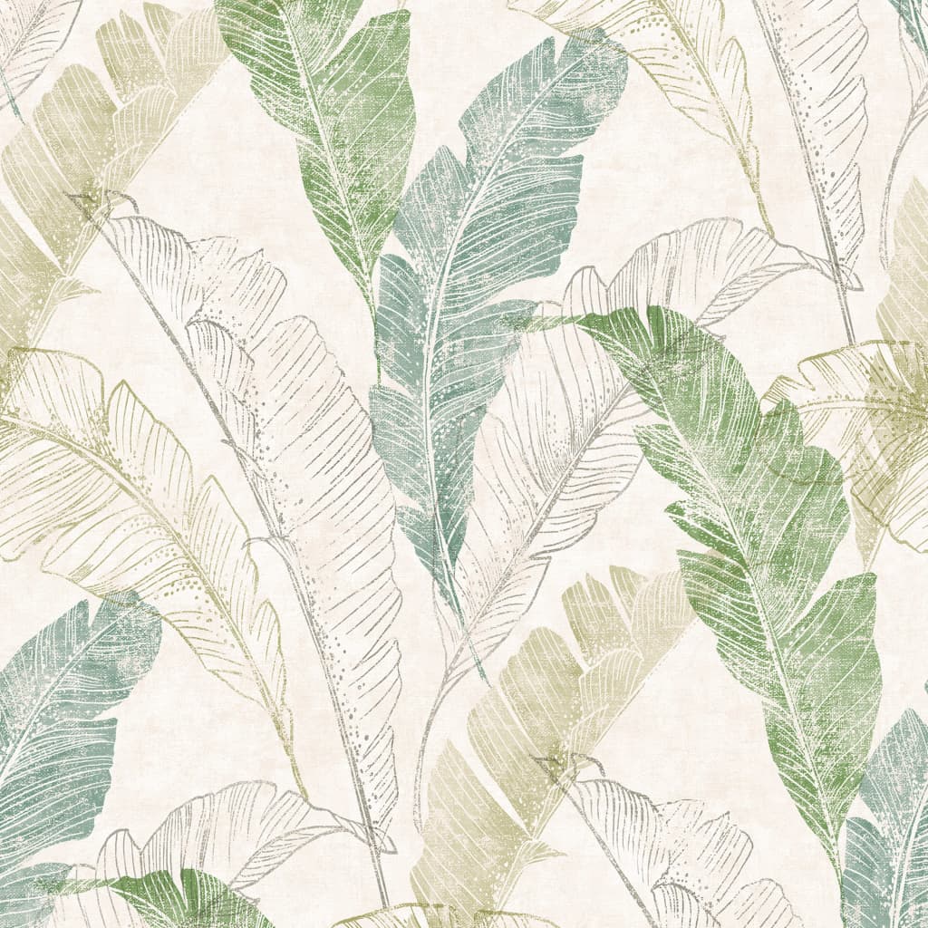 DUTCH WALLCOVERINGS Behang Tropical Leaf grijs en groen