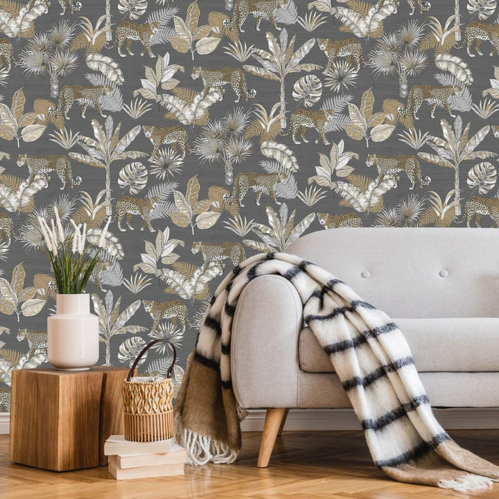 DUTCH WALLCOVERINGS Behang Leopard grijs en beige