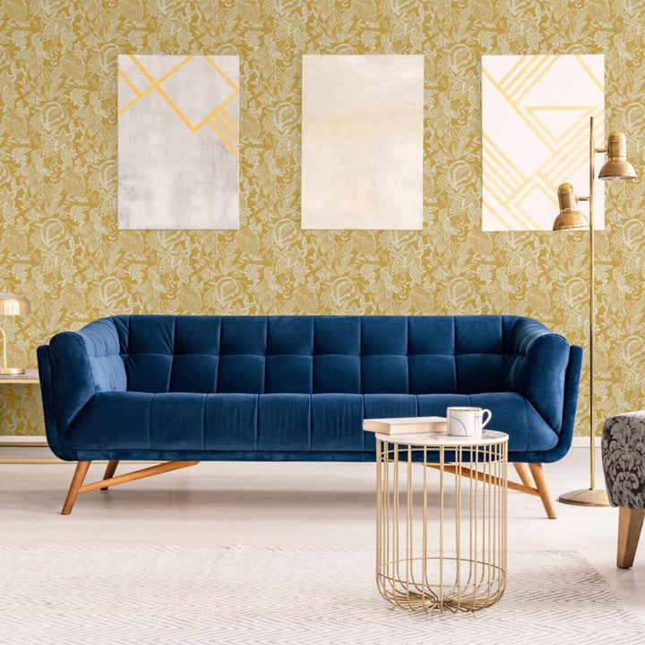 DUTCH WALLCOVERINGS Behang Mae oker en beige