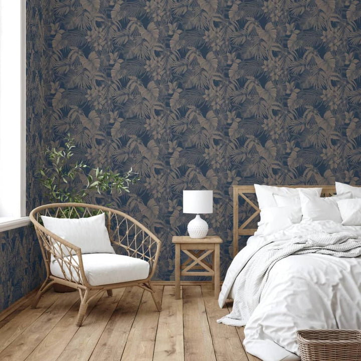 DUTCH WALLCOVERINGS Behang Joelle zilverkleurig en blauw