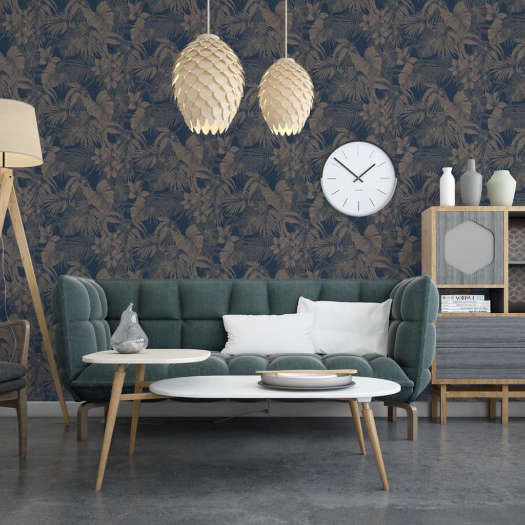 DUTCH WALLCOVERINGS Behang Joelle zilverkleurig en blauw