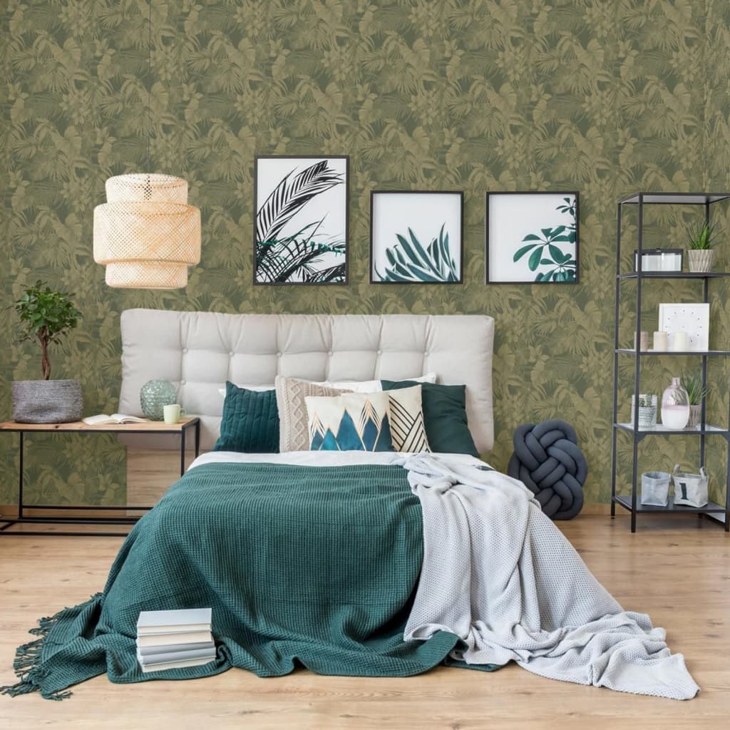 DUTCH WALLCOVERINGS Behang Joelle groen en goudkleurig