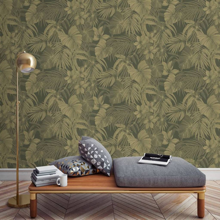 DUTCH WALLCOVERINGS Behang Joelle groen en goudkleurig