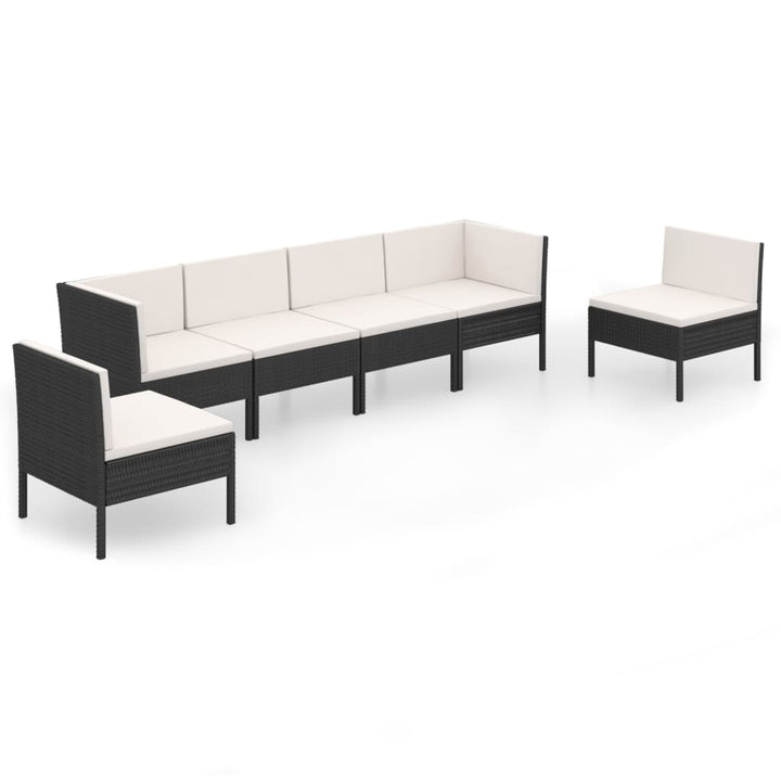 6-delige Loungeset met kussens poly rattan zwart - Griffin Retail