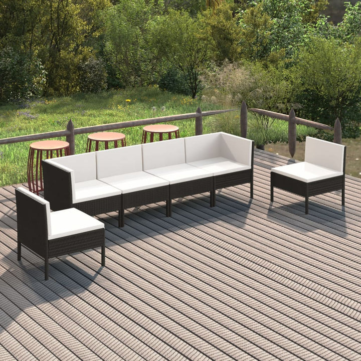 6-delige Loungeset met kussens poly rattan zwart - Griffin Retail