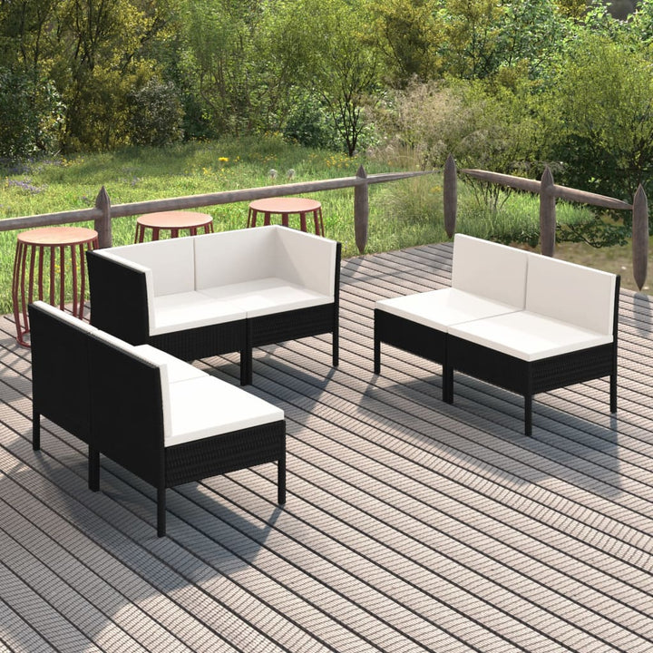 6-delige Loungeset met kussens poly rattan zwart - Griffin Retail