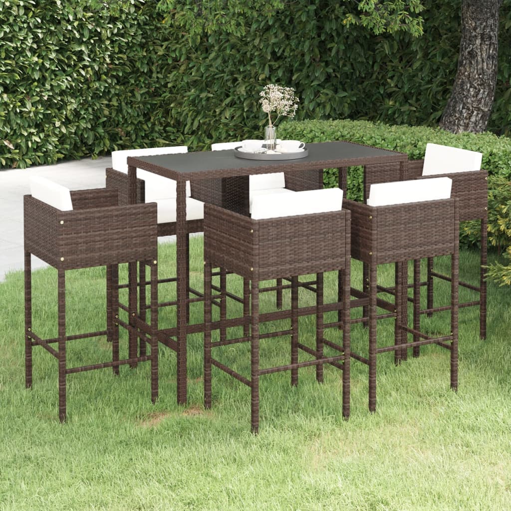 7-delige Tuinbarset met kussens poly rattan bruin - Griffin Retail