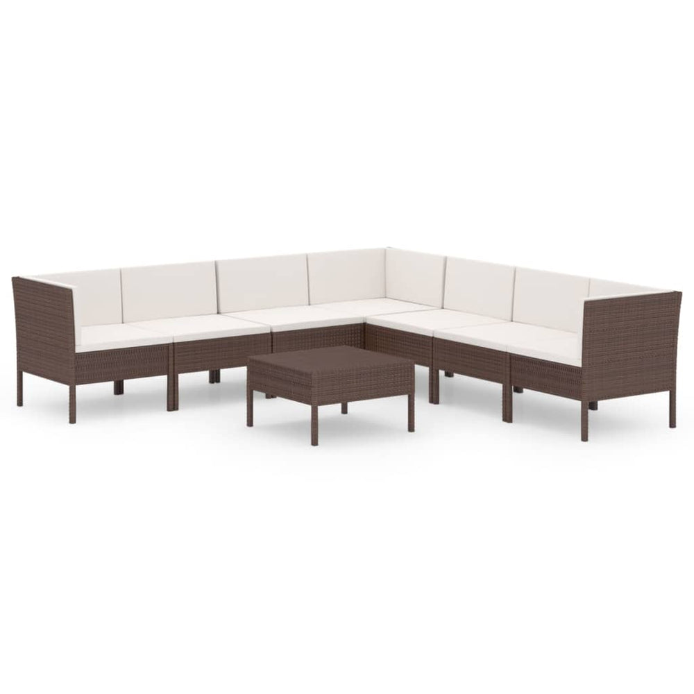 8-delige Loungeset met kussens poly rattan bruin - Griffin Retail