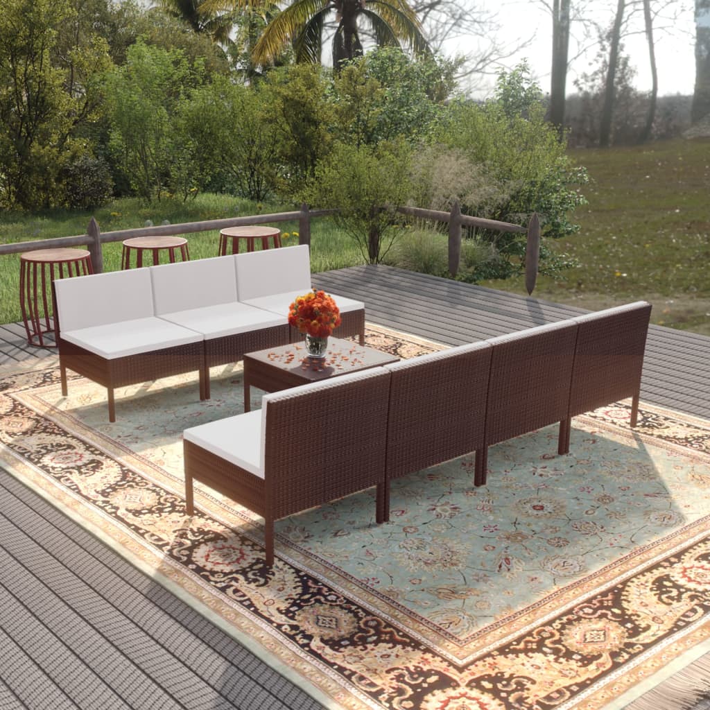 8-delige Loungeset met kussens poly rattan bruin - Griffin Retail