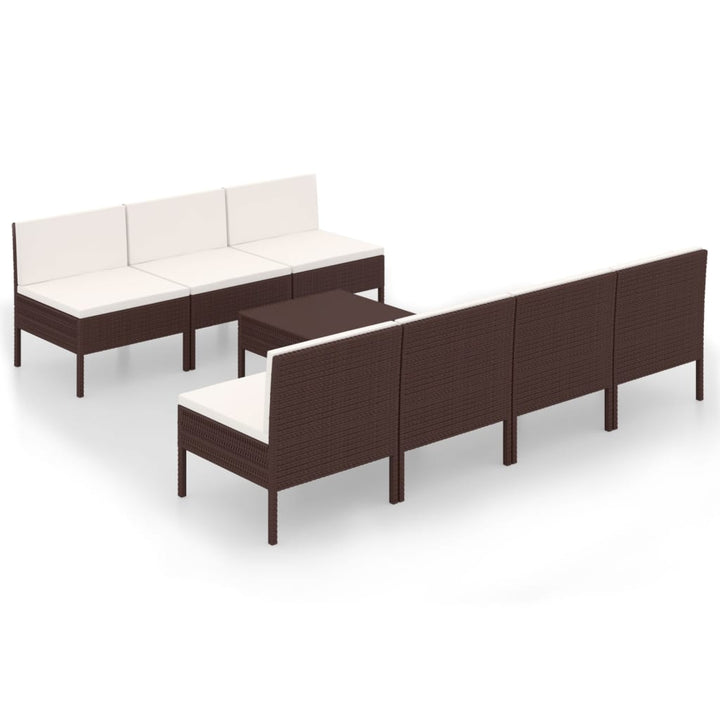 8-delige Loungeset met kussens poly rattan bruin - Griffin Retail