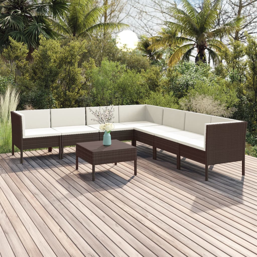 8-delige Loungeset met kussens poly rattan bruin - Griffin Retail