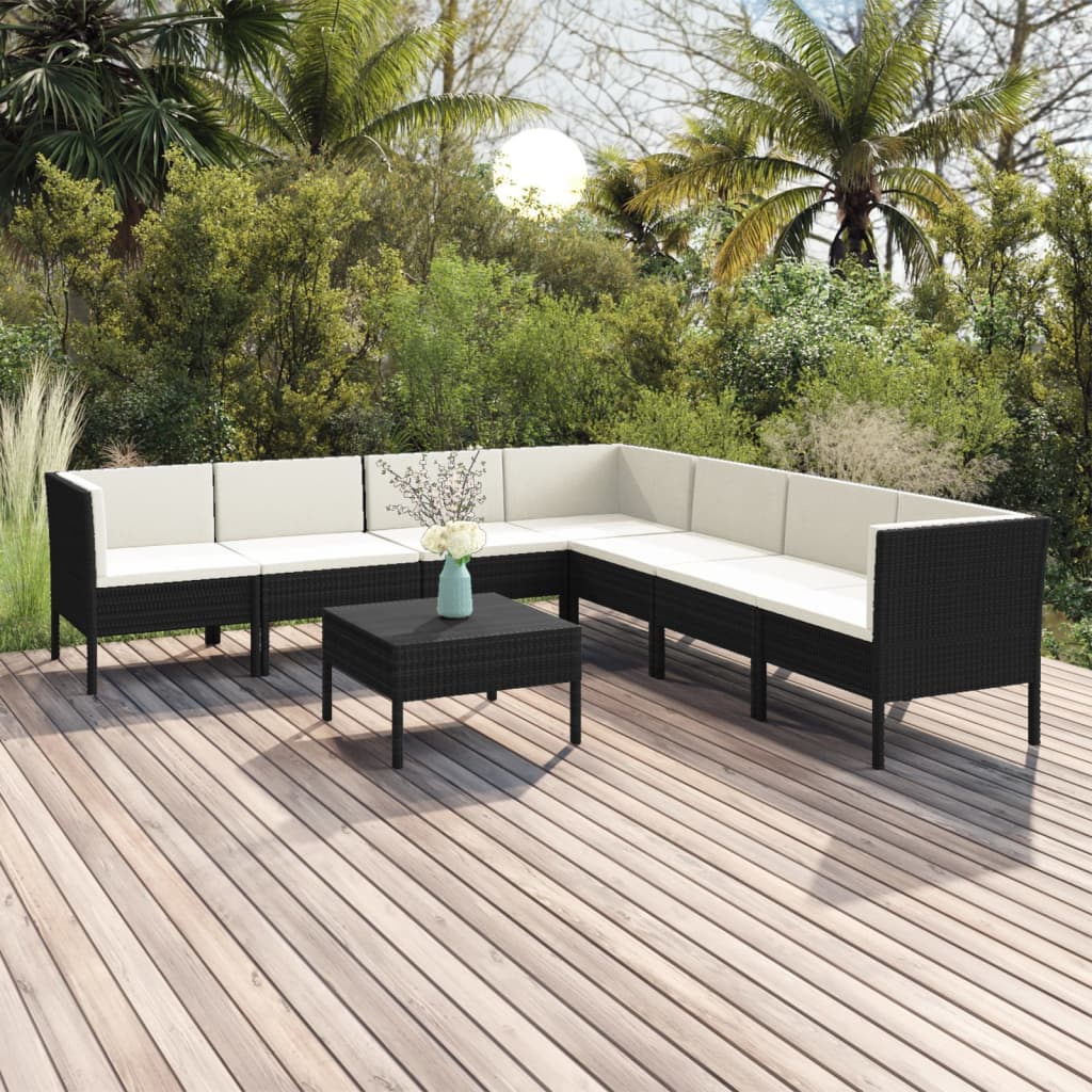 8-delige Loungeset met kussens poly rattan zwart - Griffin Retail