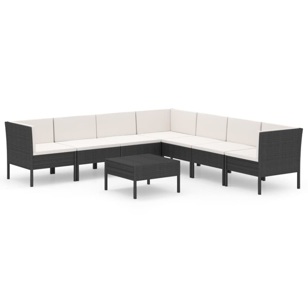 8-delige Loungeset met kussens poly rattan zwart - Griffin Retail