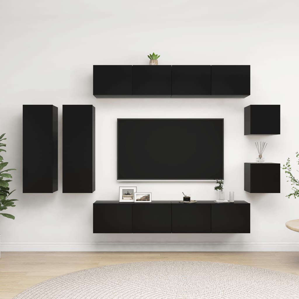 8-delige Tv-meubelset spaanplaat zwart - Griffin Retail