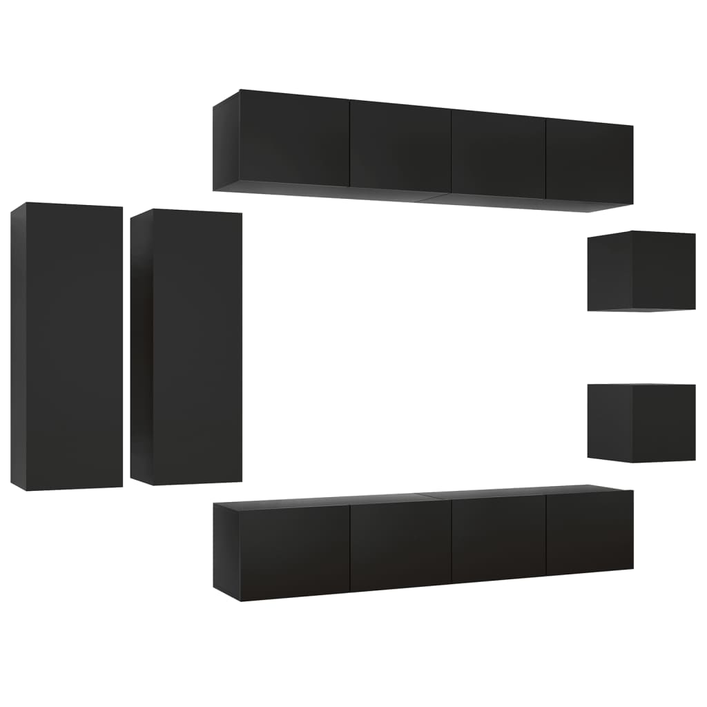 8-delige Tv-meubelset spaanplaat zwart - Griffin Retail