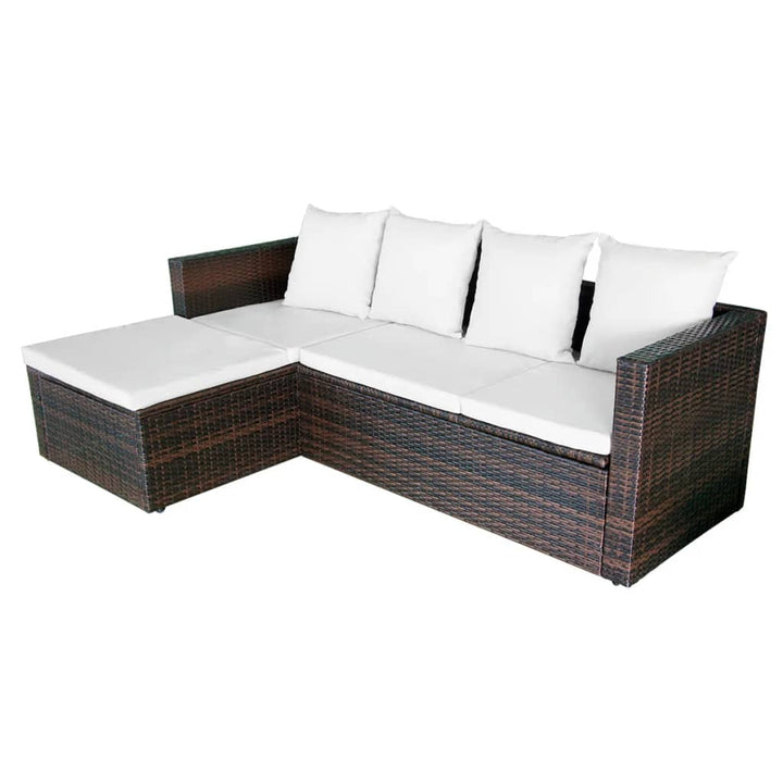 4-delige Loungeset met kussens poly rattan bruin