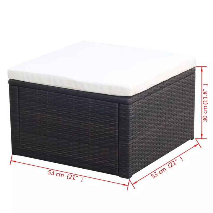 Voetenbank/poef bruin 53x53x30 cm poly rattan